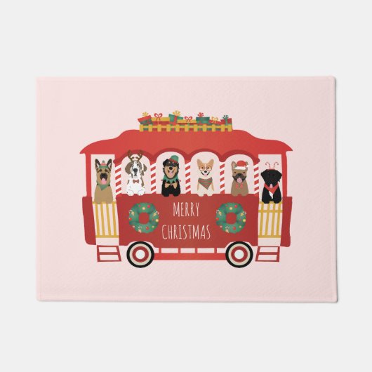 Vrolijke Kerstmis Honden Vakantie Trolly Deurmat (Voorkant)