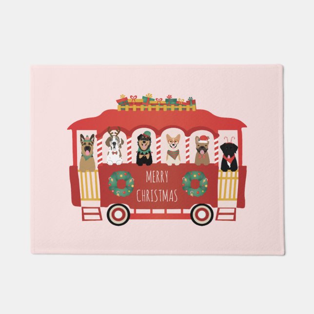 Vrolijke Kerstmis Honden Vakantie Trolly Deurmat (Voorkant)
