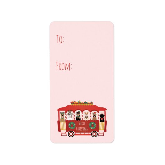 Vrolijke Kerstmis Honden Vakantie Trolly Etiket (Voorkant)