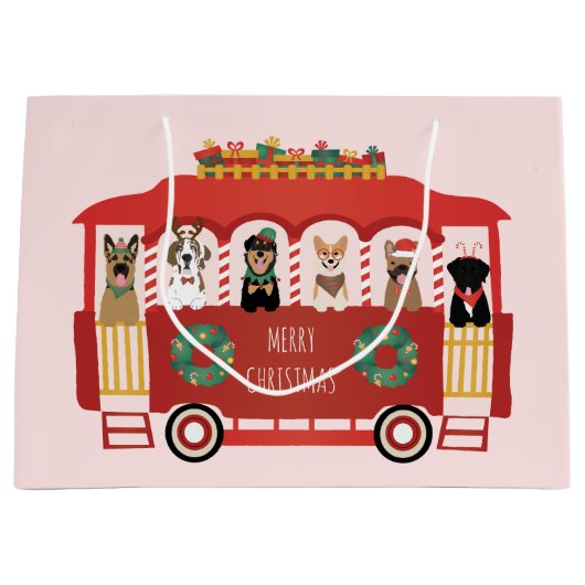 Vrolijke Kerstmis Honden Vakantie Trolly Groot Cadeauzakje (Voorkant)