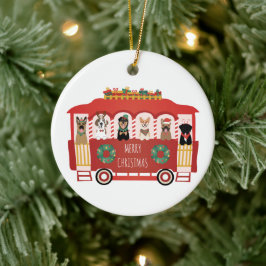 Vrolijke Kerstmis Honden Vakantie Trolly Keramisch Ornament