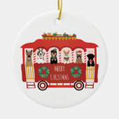 Vrolijke Kerstmis Honden Vakantie Trolly Keramisch Ornament (Voorkant)