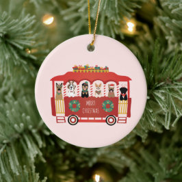 Vrolijke Kerstmis Honden Vakantie Trolly Keramisch Ornament