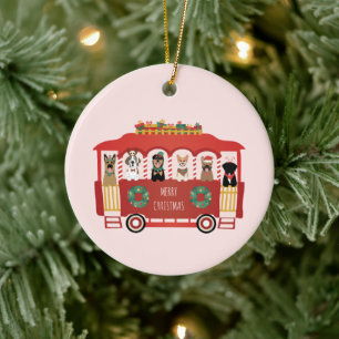 Vrolijke Kerstmis Honden Vakantie Trolly Keramisch Ornament