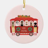 Vrolijke Kerstmis Honden Vakantie Trolly Keramisch Ornament (Voorkant)