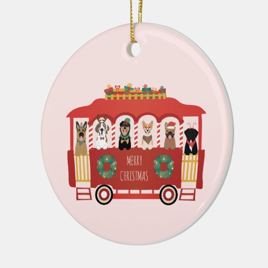 Vrolijke Kerstmis Honden Vakantie Trolly Keramisch Ornament (Links)