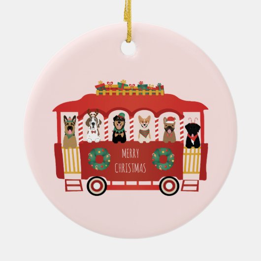 Vrolijke Kerstmis Honden Vakantie Trolly Keramisch Ornament (Achterkant)