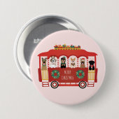 Vrolijke Kerstmis Honden Vakantie Trolly Ronde Button 7,6 Cm (Voorkant /achterkant)