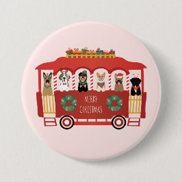 Vrolijke Kerstmis Honden Vakantie Trolly Ronde Button 7,6 Cm