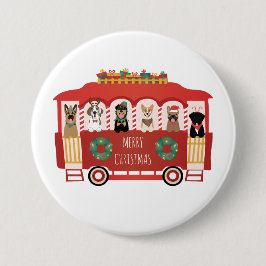 Vrolijke Kerstmis Honden Vakantie Trolly Ronde Button 7,6 Cm