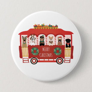 Vrolijke Kerstmis Honden Vakantie Trolly Ronde Button 7,6 Cm