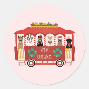 Vrolijke Kerstmis Honden Vakantie Trolly Ronde Sticker