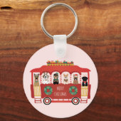 Vrolijke Kerstmis Honden Vakantie Trolly Sleutelhanger (Voorkant)