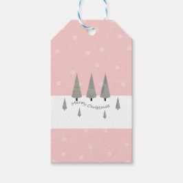 Vrolijke Kerstmis Houndstooth Patroon Boom op roze Cadeaulabel