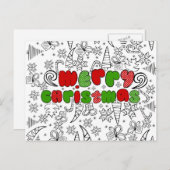 "Vrolijke Kerstmis" in drawningsstijl van het kind Feestdagenkaart (Voorkant / Achterkant)