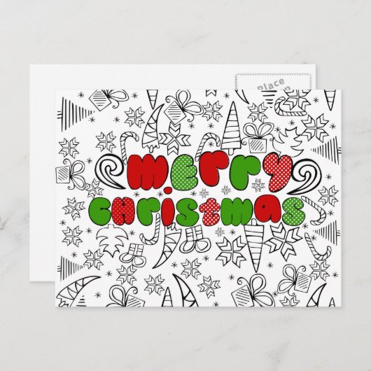 "Vrolijke Kerstmis" in drawningsstijl van het kind Feestdagenkaart (Voorkant / Achterkant)