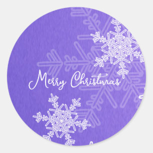 Vrolijke Kerstmis Indigo Witte Sneeuwvlok Minimali Ronde Sticker