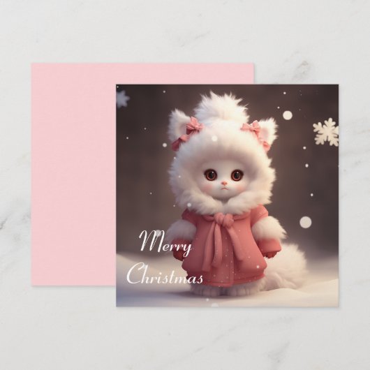 Vrolijke Kerstmis Kaart met Schattig Kat Karakter (Voorkant / Achterkant)