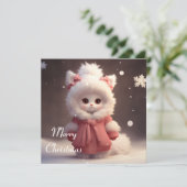 Vrolijke Kerstmis Kaart met Schattig Kat Karakter (Staand voorkant)