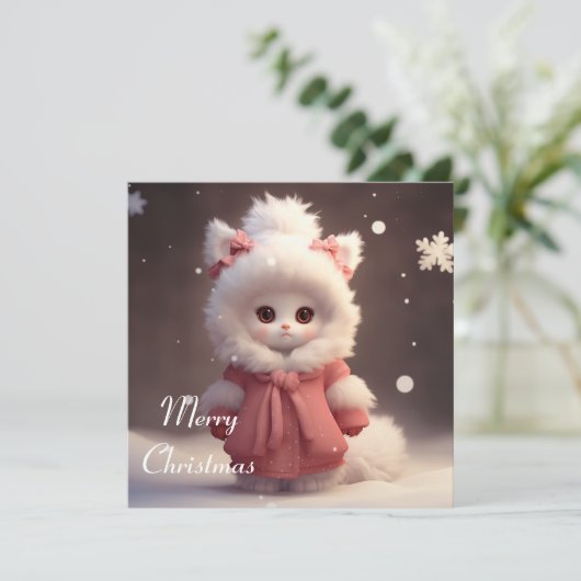 Vrolijke Kerstmis Kaart met Schattig Kat Karakter (Staand voorkant)