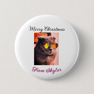 Vrolijke Kerstmis kat hond huisdier liefde foto Ronde Button 5,7 Cm