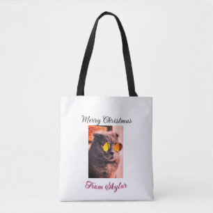 Vrolijke Kerstmis kat hond huisdier liefde foto Tote Bag