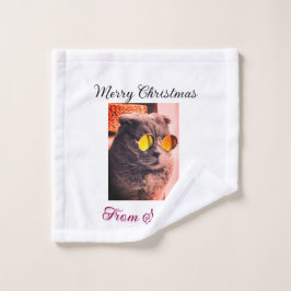 Vrolijke Kerstmis kat hond huisdier liefde foto Washandje