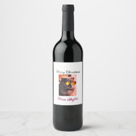 Vrolijke Kerstmis kat hond huisdier liefde foto Wijn Etiket