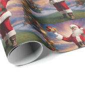 Vrolijke Kerstmis Kerstman en Kerstbomen Cadeaupapier (Rol Hoek)