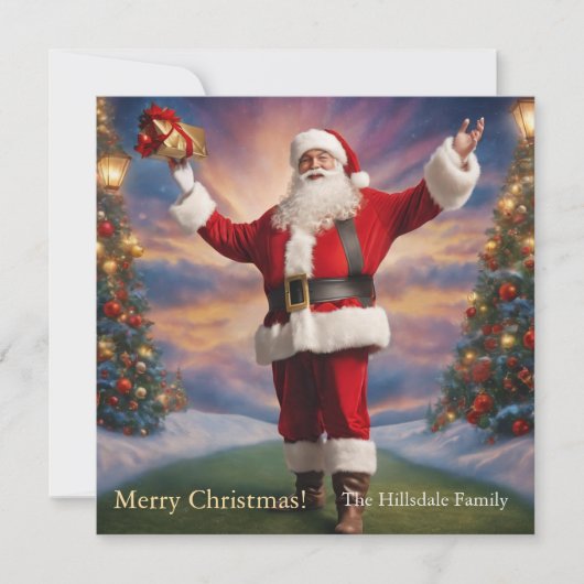 Vrolijke Kerstmis Kerstman en Kerstbomen Feestdagenkaart (Voorkant)