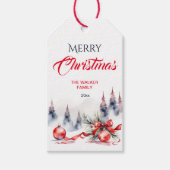 Vrolijke Kerstmis klassieke rode balletjes en denn Cadeaulabel (Voorkant)