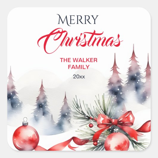 Vrolijke Kerstmis klassieke rode balletjes en denn Vierkante Sticker (Voorkant)