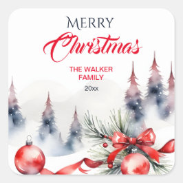 Vrolijke Kerstmis klassieke rode balletjes en denn Vierkante Sticker