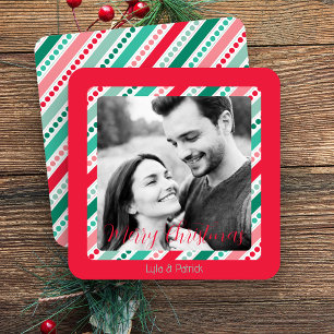 Vrolijke Kerstmis Kleuren Vlakke Vakantie Fotokaar Feestdagenkaart