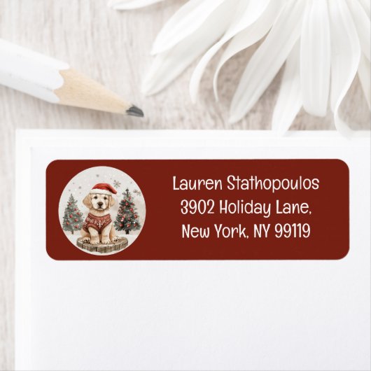 Vrolijke Kerstmis Labrador Retriever Puppy Etiket (Insitu)