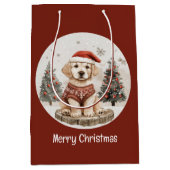 Vrolijke Kerstmis Labrador Retriever Puppy Medium Cadeauzakje (Voorkant)