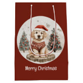 Vrolijke Kerstmis Labrador Retriever Puppy Medium Cadeauzakje (Achterkant)