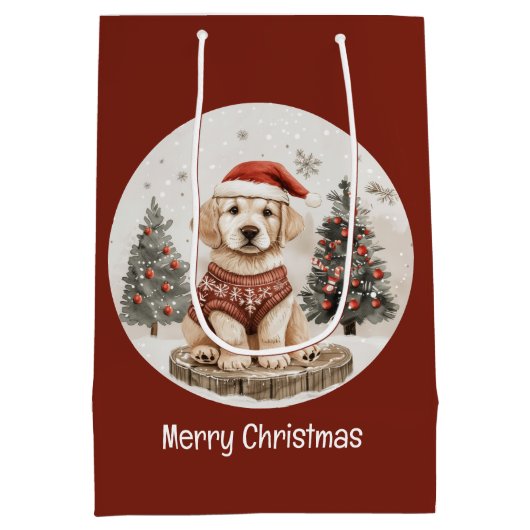 Vrolijke Kerstmis Labrador Retriever Puppy Medium Cadeauzakje (Achterkant)