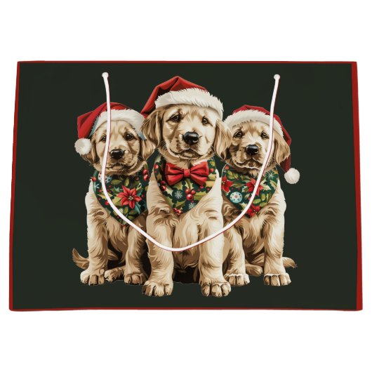 Vrolijke Kerstmis Labrador Retriever Santa Puppy D Groot Cadeauzakje (Voorkant)