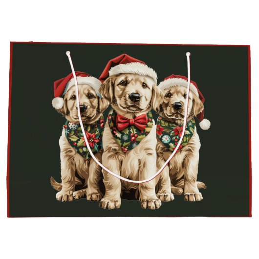 Vrolijke Kerstmis Labrador Retriever Santa Puppy D Groot Cadeauzakje (Achterkant)