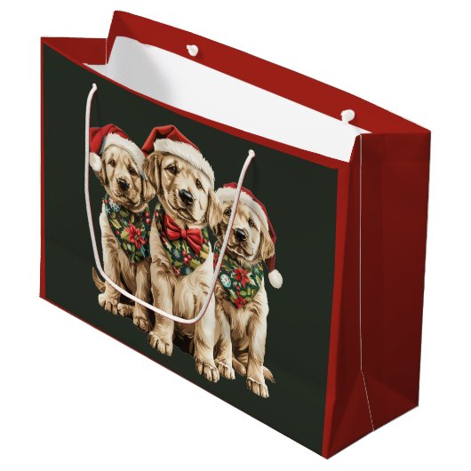 Vrolijke Kerstmis Labrador Retriever Santa Puppy D Groot Cadeauzakje (Voorkant Gekanteld)