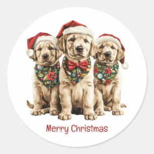 Vrolijke Kerstmis Labrador Retriever Santa Puppy D Ronde Sticker