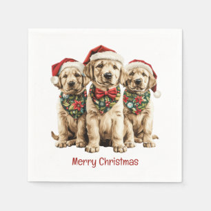 Vrolijke Kerstmis Labrador Retriever Santa Puppy D Servet