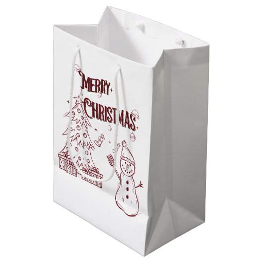Vrolijke Kerstmis Medium Cadeauzakje (Voorkant Gekanteld)