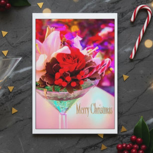 Vrolijke Kerstmis met Bloemen in het Glas van Feestdagen Kaart