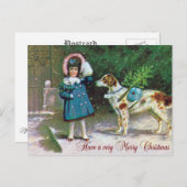 Vrolijke Kerstmis met Meisje en Engelse Zetter Feestdagenkaart (Voorkant / Achterkant)