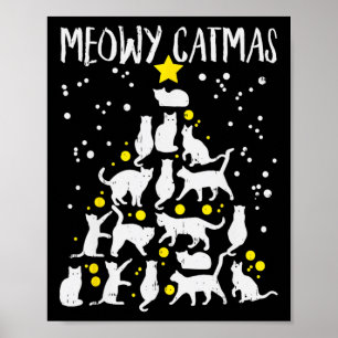 Vrolijke Kerstmis Miauw Kerstboom Kerstmis Kat Chr Poster