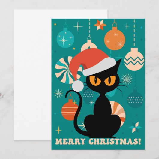 Vrolijke Kerstmis MidCentury Moderne Kat in Santa  Feestdagenkaart (Voorkant / Achterkant)