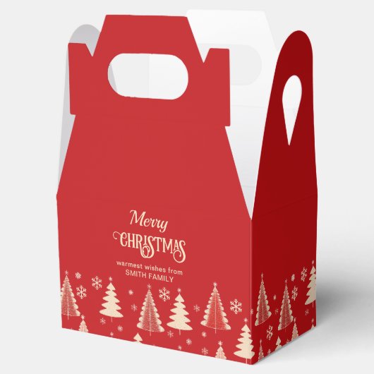 Vrolijke Kerstmis mideeuw rode beige bomen Bedankdoosjes (Geopend)