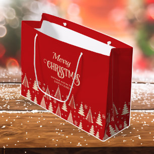 Vrolijke Kerstmis mideeuw rode beige bomen Groot Cadeauzakje